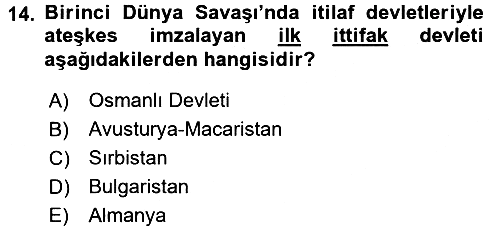 Osmanlı Tarihi (1876–1918) 2016-2017 Dönem Sonu Sınavı - 14. soru