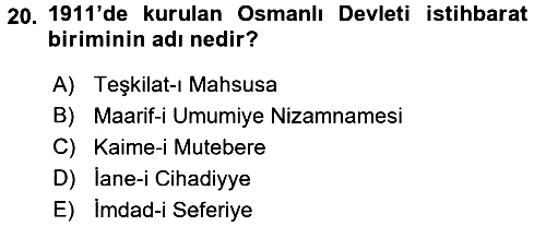 Osmanlı Tarihi (1876–1918) 2016-2017 Dönem Sonu Sınavı - 20. soru