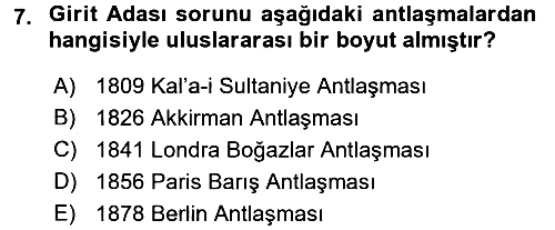 Osmanlı Tarihi (1876–1918) 2017-2018 Dönem Sonu Sınavı - 7. soru