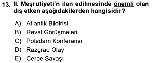 Osmanlı Tarihi (1876–1918) 2017-2018 Dönem Sonu Sınavı - 13. soru