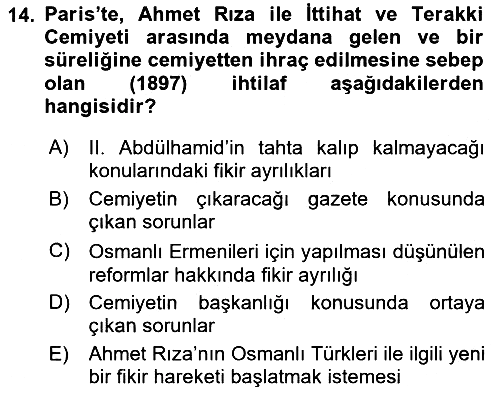 Osmanlı Tarihi (1876–1918) 2018-2019 Dönem Sonu Sınavı - 14. soru