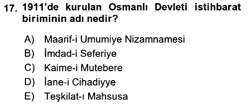 Osmanlı Tarihi (1876–1918) 2021-2022 Dönem Sonu Sınavı - 17. soru