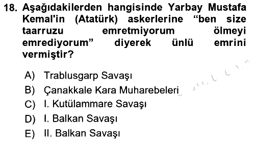 Osmanlı Tarihi (1876–1918) 2021-2022 Dönem Sonu Sınavı - 18. soru