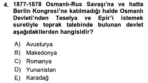 Osmanlı Tarihi (1876–1918) 2022-2023 Dönem Sonu Sınavı - 4. soru