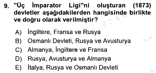 Osmanlı Tarihi (1876–1918) 2022-2023 Dönem Sonu Sınavı - 9. soru