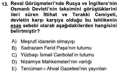 Osmanlı Tarihi (1876–1918) 2022-2023 Dönem Sonu Sınavı - 13. soru