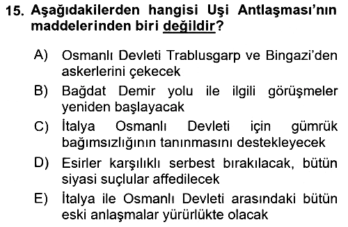 Osmanlı Tarihi (1876–1918) 2022-2023 Dönem Sonu Sınavı - 15. soru