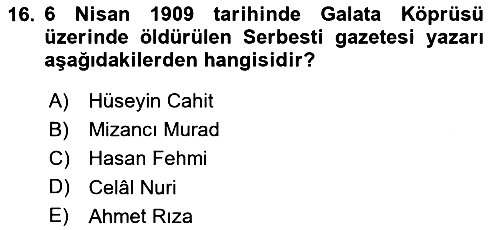 Osmanlı Tarihi (1876–1918) 2022-2023 Dönem Sonu Sınavı - 16. soru