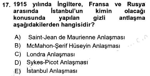 Osmanlı Tarihi (1876–1918) 2022-2023 Dönem Sonu Sınavı - 17. soru