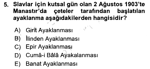 Osmanlı Tarihi (1876–1918) 2023-2024 Dönem Sonu Sınavı - 5. soru