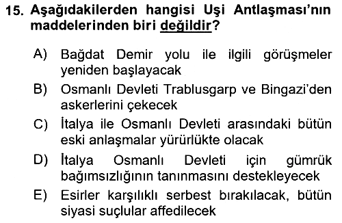 Osmanlı Tarihi (1876–1918) 2023-2024 Dönem Sonu Sınavı - 15. soru