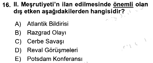 Osmanlı Tarihi (1876–1918) 2023-2024 Dönem Sonu Sınavı - 16. soru