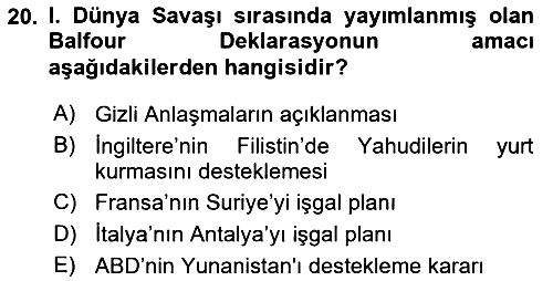 Osmanlı Tarihi (1876–1918) 2023-2024 Dönem Sonu Sınavı - 20. soru