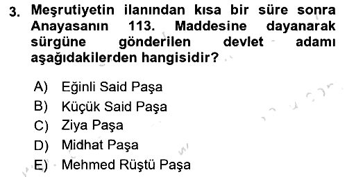 Osmanlı Tarihi (1876–1918) 2024-2025 Dönem Sonu Sınavı - 3. soru