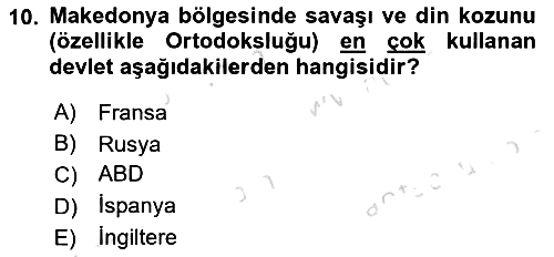 Osmanlı Tarihi (1876–1918) 2024-2025 Dönem Sonu Sınavı - 10. soru
