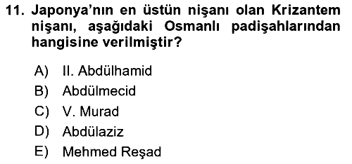 Osmanlı Tarihi (1876–1918) 2024-2025 Dönem Sonu Sınavı - 11. soru