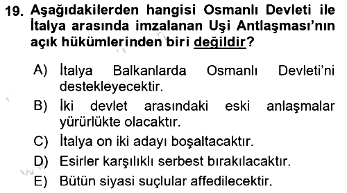 Osmanlı Tarihi (1876–1918) 2024-2025 Dönem Sonu Sınavı - 19. soru