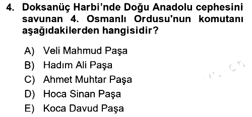 Osmanlı Tarihi (1876–1918) 2020-2021 Yaz Okulu Sınavı - 4. soru
