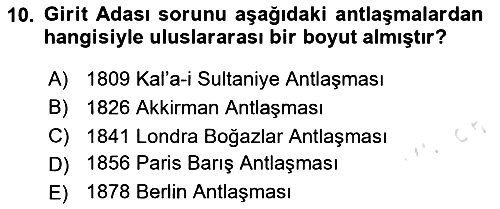 Osmanlı Tarihi (1876–1918) 2020-2021 Yaz Okulu Sınavı - 10. soru