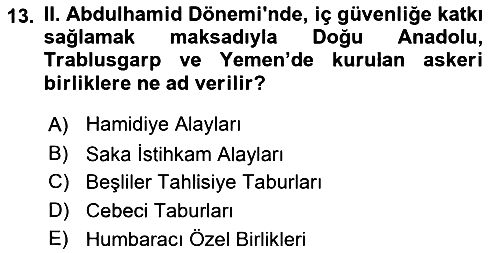 Osmanlı Tarihi (1876–1918) 2020-2021 Yaz Okulu Sınavı - 13. soru