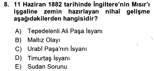 Osmanlı Tarihi (1876–1918) 2021-2022 Yaz Okulu Sınavı - 8. soru