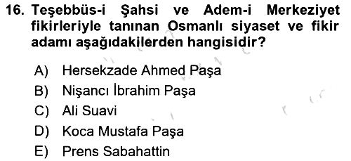 Osmanlı Tarihi (1876–1918) 2021-2022 Yaz Okulu Sınavı - 16. soru