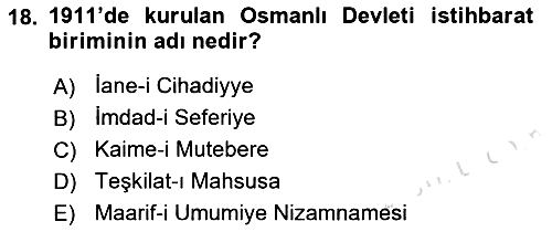 Osmanlı Tarihi (1876–1918) 2021-2022 Yaz Okulu Sınavı - 18. soru