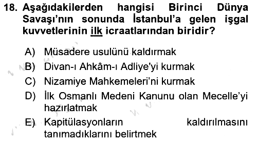 Osmanlı Tarihi (1876–1918) 2022-2023 Yaz Okulu Sınavı - 18. soru