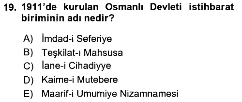 Osmanlı Tarihi (1876–1918) 2022-2023 Yaz Okulu Sınavı - 19. soru