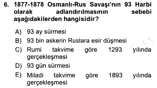 Osmanlı Tarihi (1876–1918) 2023-2024 Yaz Okulu Sınavı - 6. soru