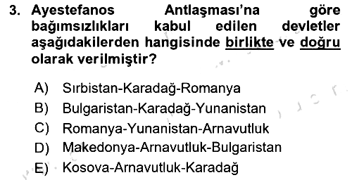 Osmanlı Tarihi (1876–1918) 2024-2025 Yaz Okulu Sınavı - 3. soru