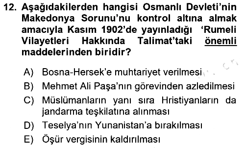 Osmanlı Tarihi (1876–1918) 2024-2025 Yaz Okulu Sınavı - 12. soru
