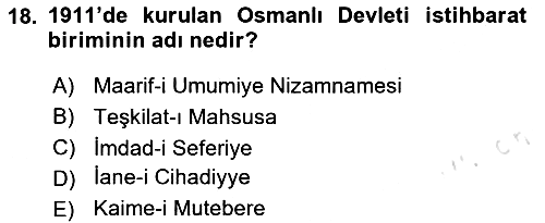 Osmanlı Tarihi (1876–1918) 2024-2025 Yaz Okulu Sınavı - 18. soru