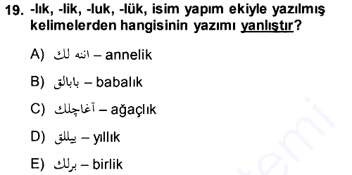 Osmanlı Türkçesi 1 2013-2014 Ara Sınav - 19. soru