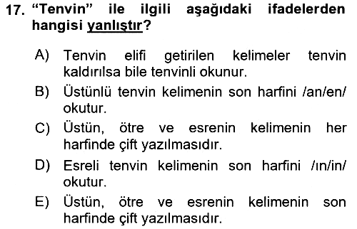 Osmanlı Türkçesi 1 2018-2019 Ara Sınav - 17. soru
