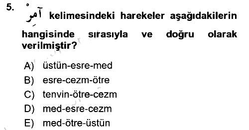 Osmanlı Türkçesi 1 2024-2025 Ara Sınav - 5. soru