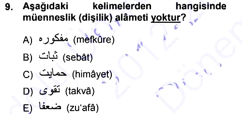 Osmanlı Türkçesi 1 2012-2013 Dönem Sonu Sınavı - 9. soru