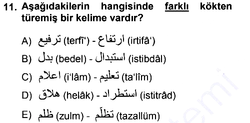 Osmanlı Türkçesi 1 2012-2013 Dönem Sonu Sınavı - 11. soru