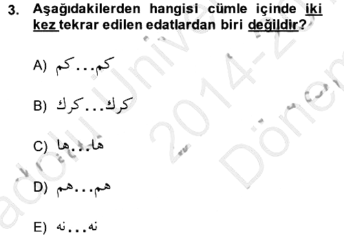Osmanlı Türkçesi 1 2014-2015 Dönem Sonu Sınavı - 3. soru