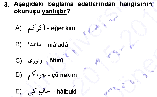 Osmanlı Türkçesi 1 2015-2016 Dönem Sonu Sınavı - 3. soru