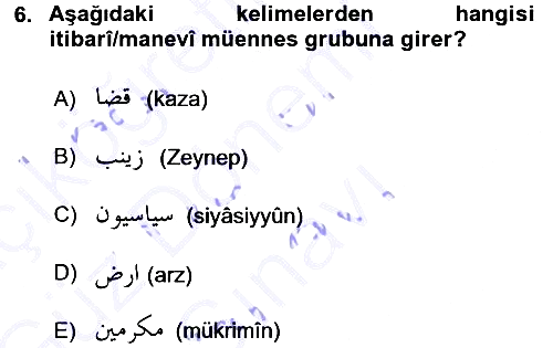 Osmanlı Türkçesi 1 2015-2016 Dönem Sonu Sınavı - 6. soru