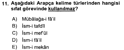 Osmanlı Türkçesi 1 2018-2019 Dönem Sonu Sınavı - 11. soru