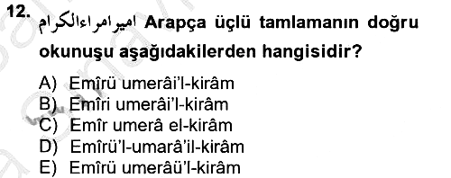 Osmanlı Türkçesi 2 2012-2013 Ara Sınav - 12. soru