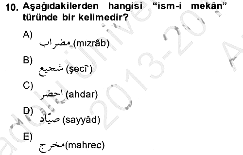Osmanlı Türkçesi 2 2013-2014 Ara Sınav - 10. soru