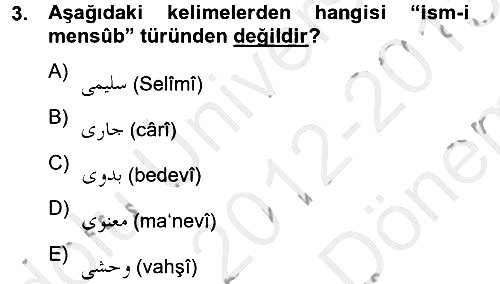 Osmanlı Türkçesi 2 2012-2013 Dönem Sonu Sınavı - 3. soru