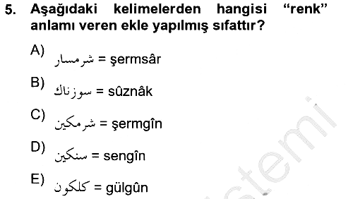 Osmanlı Türkçesi 2 2012-2013 Dönem Sonu Sınavı - 5. soru