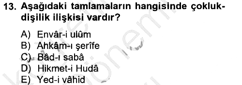 Osmanlı Türkçesi 2 2012-2013 Dönem Sonu Sınavı - 13. soru
