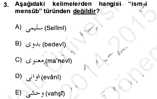 Osmanlı Türkçesi 2 2014-2015 Dönem Sonu Sınavı - 3. soru