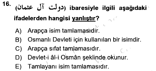 Osmanlı Türkçesi 2 2015-2016 Dönem Sonu Sınavı - 16. soru