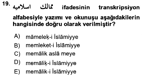 Osmanlı Türkçesi 2 2016-2017 Dönem Sonu Sınavı - 19. soru